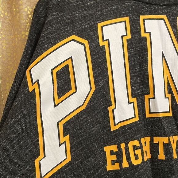 PINK Victoria’s Secret dark gray/white/yellow logo pullover, size L, NWOT - Picture 2 of 8